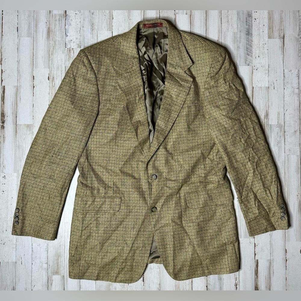 Vintage Nordstrom Men's Silk Wool Light Brown Tweed Blazer 43L - Picture 1 of 11